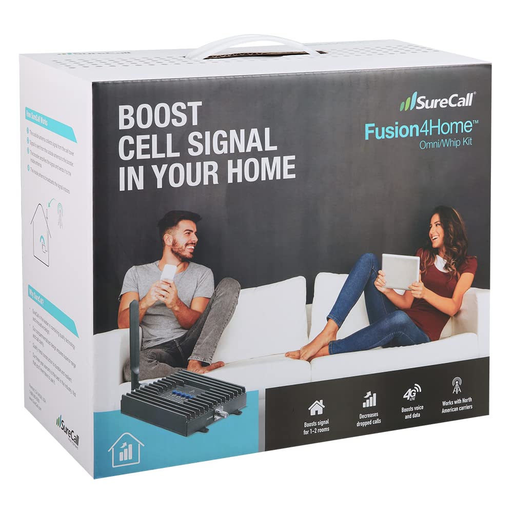 SureCall Fusion4Home Cell Phone Signal Booster up to 2000 sq ft, Boosts 5G/4G LTE, Omni Outdoor Antenna, Home & Office Multi-User All Carrier, Verizon AT&T Sprint T-Mobile, FCC Approved, USA Company