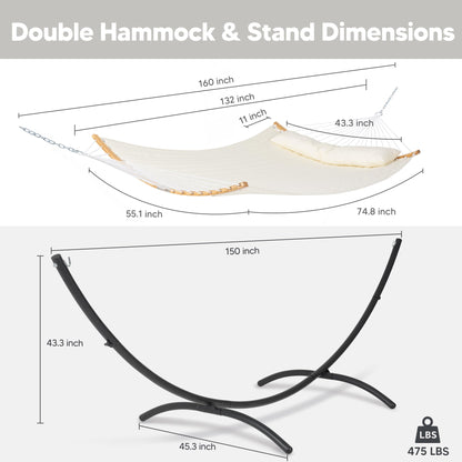 SUNCREAT Hammocks for Outside with Stand, Porch Hammock and Stand, 475 lbs Capacity, Patent Pending, Beige