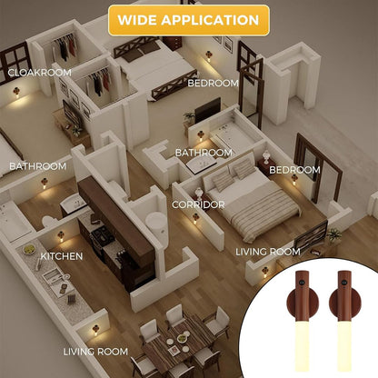 LANDGOO LED Nursery Night Light, Rechargeable Motion Sensor Lamp, Portable 360? Lighting, Walnut Wood, Model 240814040003, 2Pcs