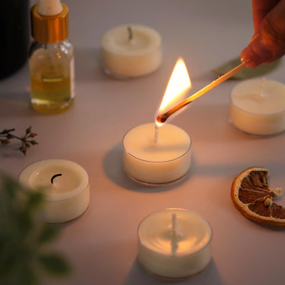 DEVI Soy Tea Lights Candles 50 Pack, Unscented White Tealight Candles Bulk-4 Hours Long Burning, Small Mini Tea Light Candles-Burn Clean, Soy Candles for Shabbat, Weddings,Home Decor