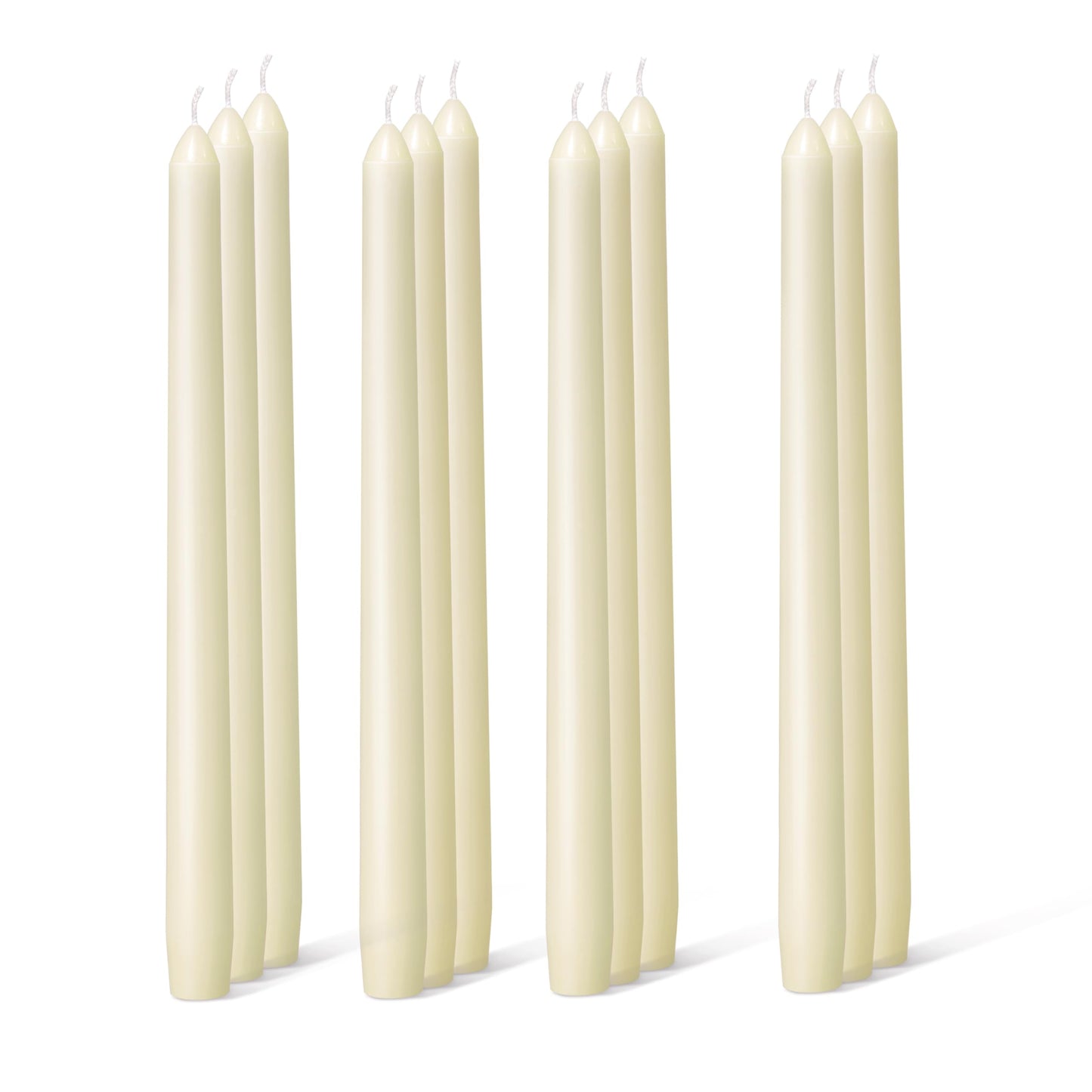 Twinmoon Taper Candles-10 inch Flamecan Tapered Candlesticks Unscented Smokeless Long Burning Candle Sticks 7-8 Hours Paraffin Wax for Party Wedding Dinner Home Decor(Ivory,12 Pack)