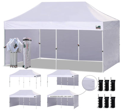 Eurmax USA 10x20 Pop Up Canopy Tent,Commercial Tent with Patented No-Tip Rolling Bag,4 Zippered Removable Walls,UV & Water Resistant Canopy Top,Heavy Duty Outdoor Gazebo,Instant Shelter(White)