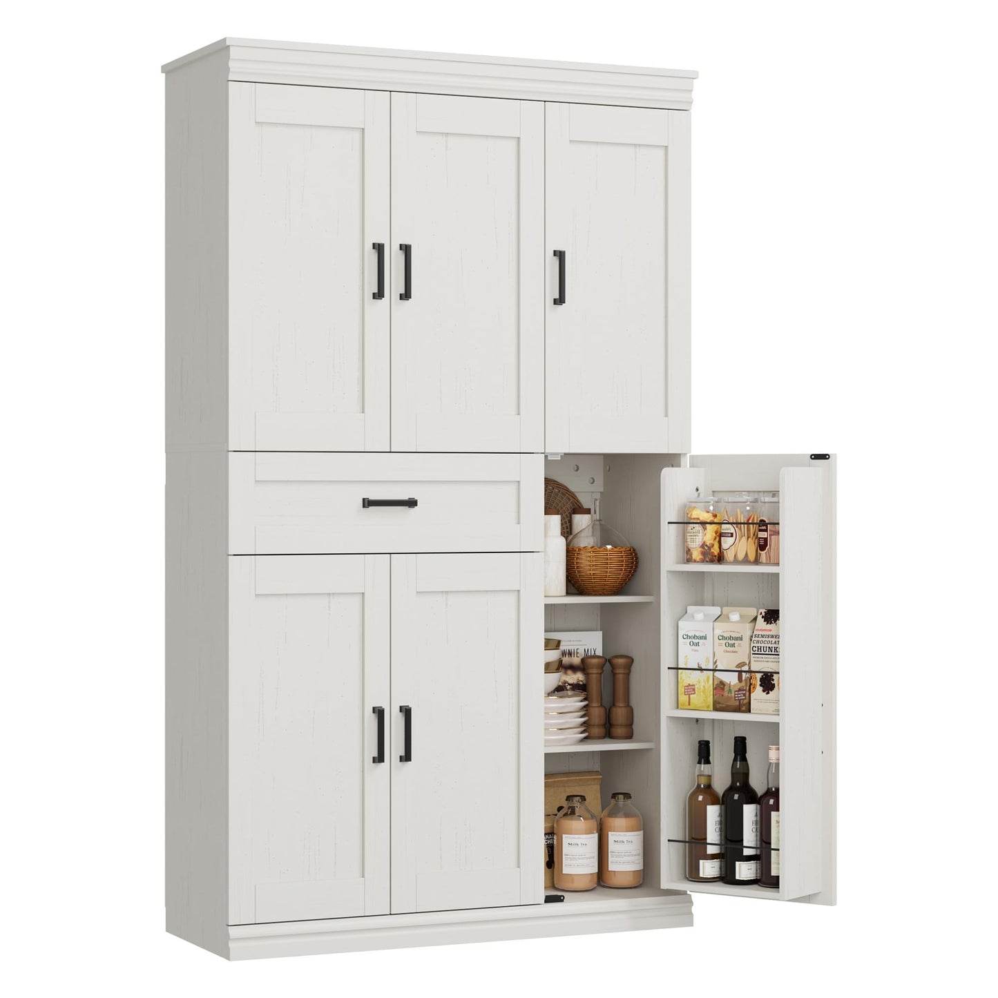 Garvee 70" Tall Kitchen Pantry Storage Cabinet, Modern Kitchen Hutch Cabinet with Doors and Shelves, Freestanding Food Pantry with Large Storage Drawer for Dining Room and Household Organization