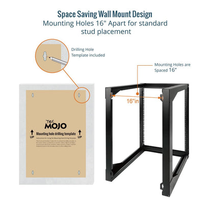 Tecmojo 15U Wall Mount Server Rack, Open Frame Network Rack for 19" Computer/AV/Data/IT/Media Equipment, 24" Depth, 16" Apart Mounting Holes, Swing Gate, Square and Tapped Holes