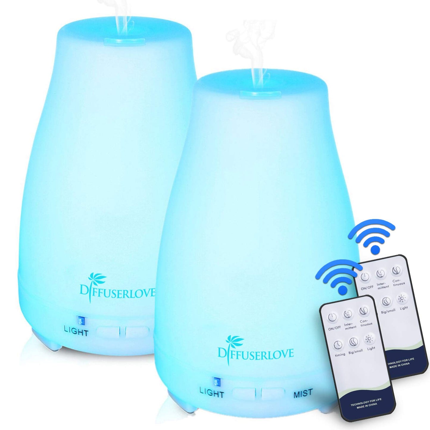 Diffuserlove Essential Oil Diffusers 200ML Remote Control Ultrasonic Mist Humidifiers BPA-Free Aromatherapy Diffuser with 7 Color Lights, Auto Shut-Off for Bedroom Office Kitchen