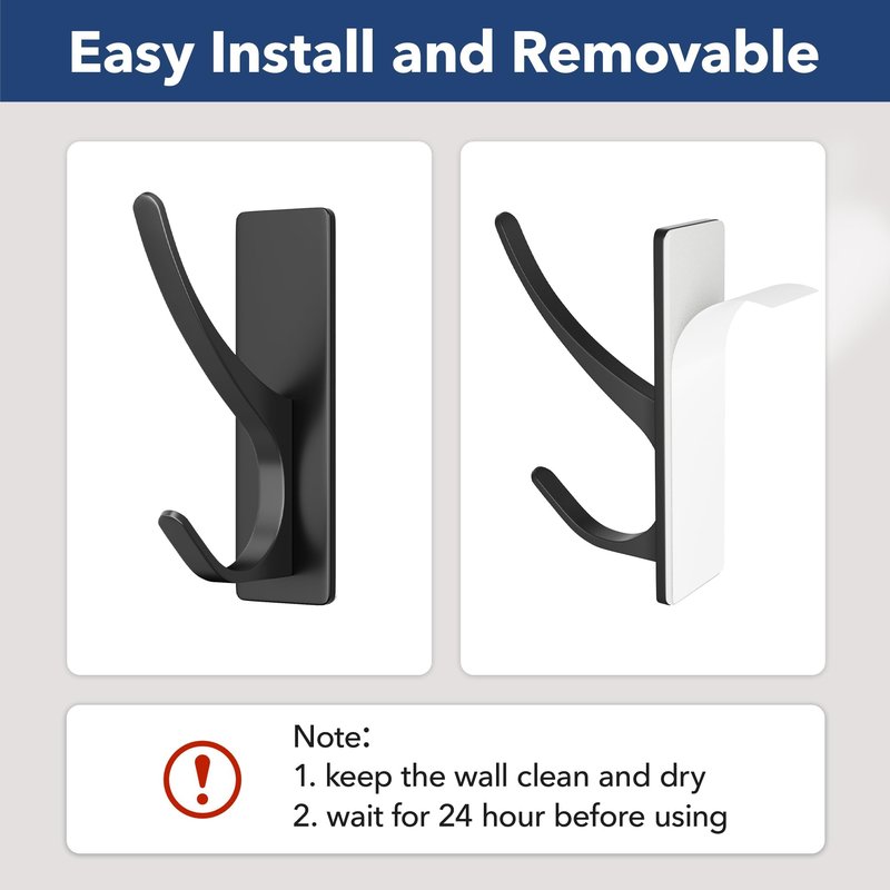 pickpiff 10 Pack Matt Black Self Adhesive Coat Hooks for Hanging: 13LB Extra Strong Stainless Wall Hook for Towel, Utensil, Backpack, Hat, Sturdy Metal Hanger for Bathroom, Kitchen, Door