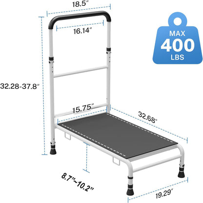 WISDEER Bedside Step Stool for Elderly - Adjustable Handle Motion Sensor LED Light Non-Slip Surface Heavy Duty Steel Supports Up to 400 lbs Ideal for Safe Bed Access, White