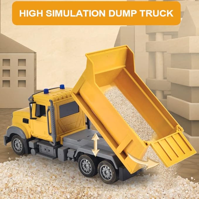 RC Dump Truck Toy for Kids - 6 Channel Remote Control Dump Truck with LED Lights RC Construction Vehicle Truck Toys with 2 Rechargeable Batteries Gifts Ideas for 3-8 Years Old Boys and Girls