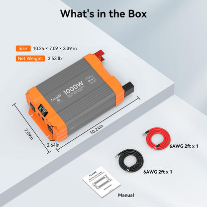 ALLWEI Pure Sine Wave Inverter - 1000 Watt Inverter 12V DC to 120V AC Converter for Home, RV, Truck, Off-Grid Solar Power Inverters for Vehicles, Car Power Inverters with 2 Sockets, 2000W Peak