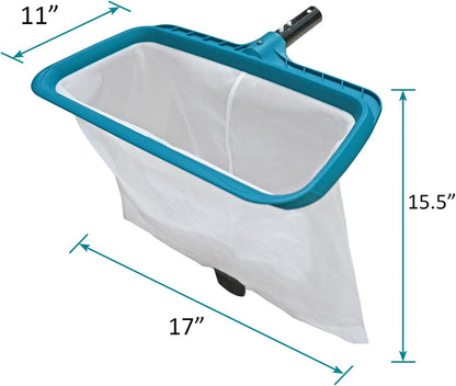 POOLWHALE Professional Pool Skimmer Net - Heavy Duty Leaf Rake with Deep Fine Nylon Mesh Bag | Fast Cleaning & Easy Debris Removal