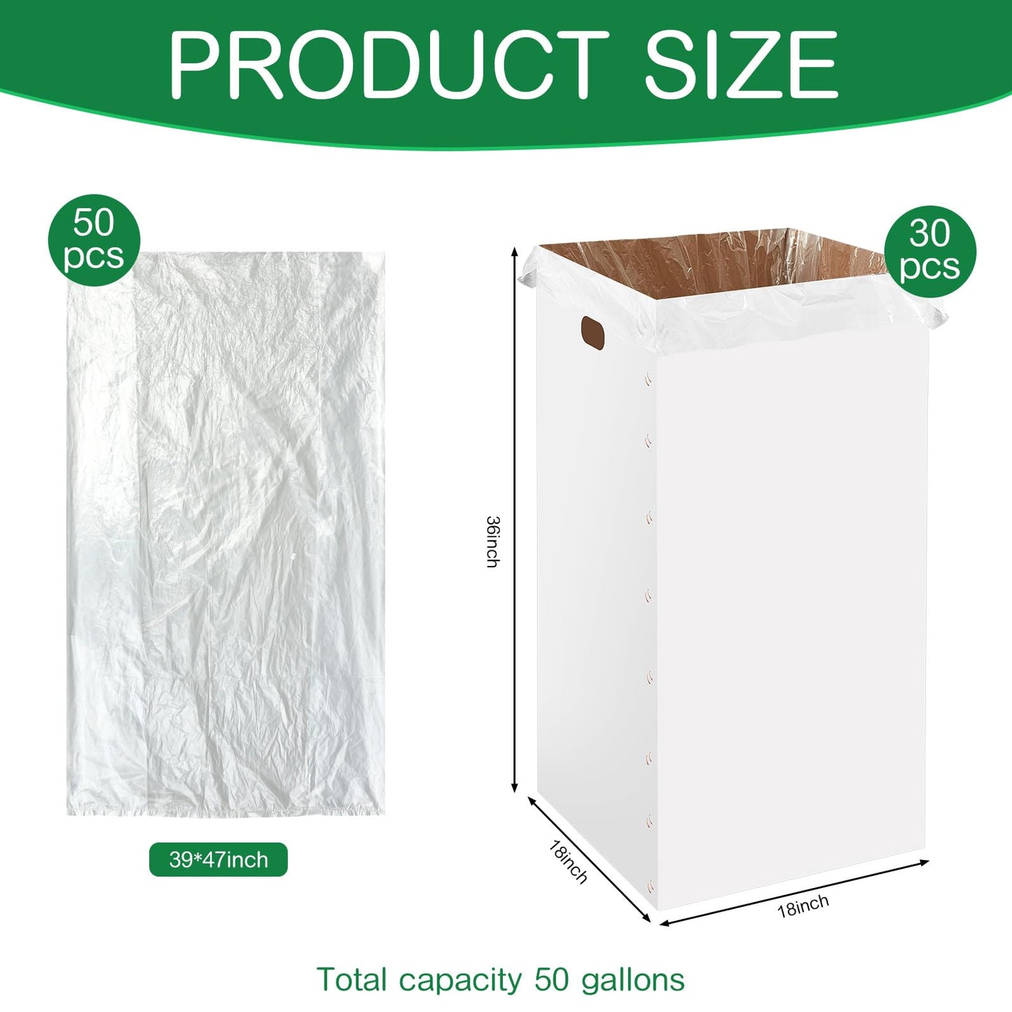 Nosiny 30 Pcs 50 Gallon Cardboard Trash Cans for Spring Events, Recycling Pop-up Corrugated Cardboard Bin with Trash Bag, Disposable and Reusable Garbage Container for Outdoor Wedding Birthday(White)
