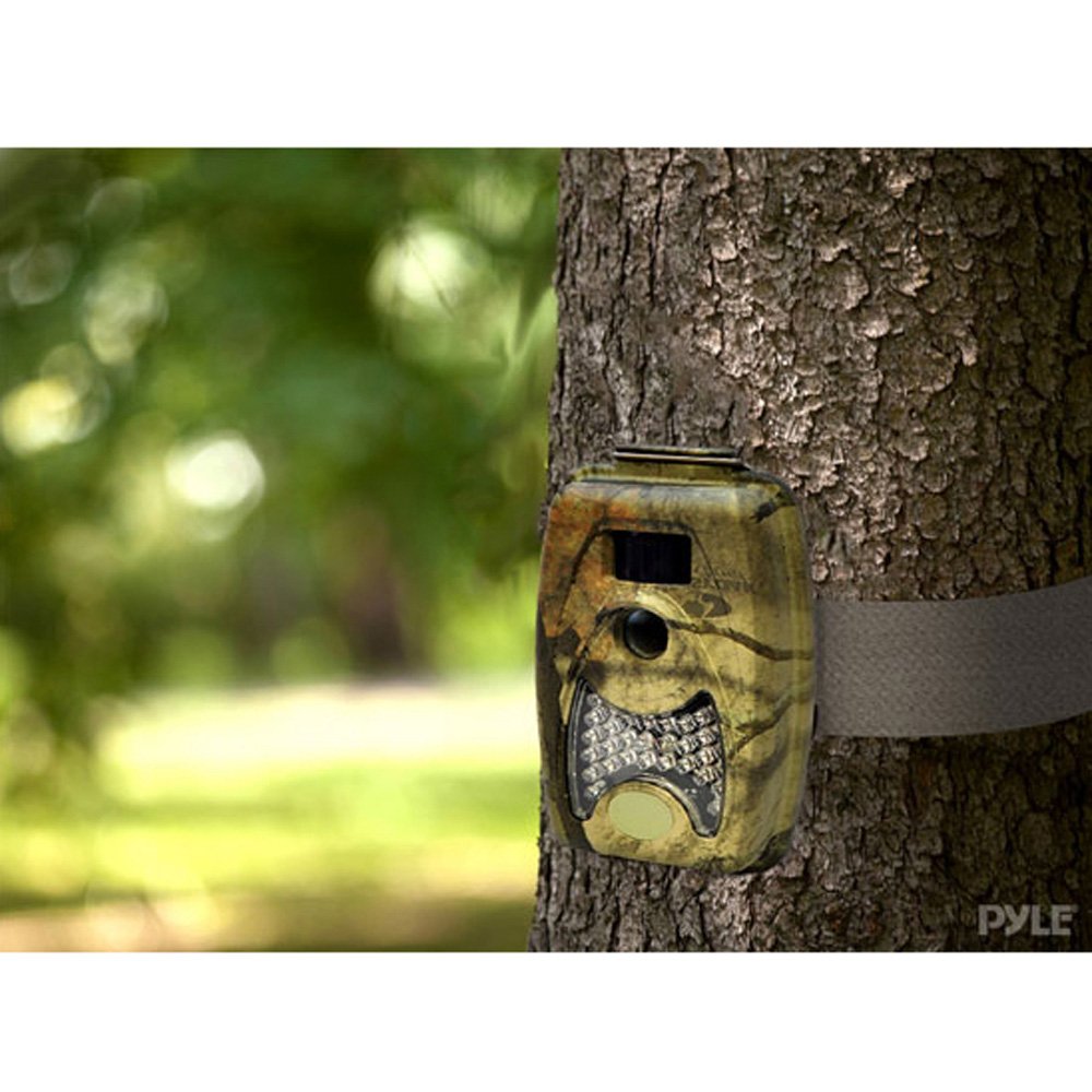 Pyle PHTCM38 Water Resistant Wild Game Trail Scouting Camera with Infrared Night Vision, Record Video, Snap Images and Invisible Flash