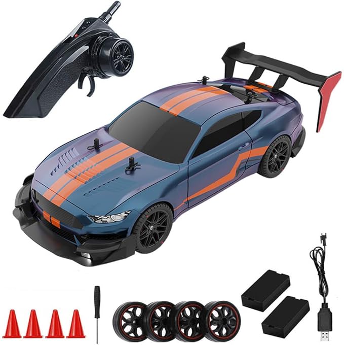 RC Drift Car 1:14 4WD 40KM/H High Speed RC Racing Car with LED Lights 2 Batteries Drifting and Racing Tires for Adults (Blue)