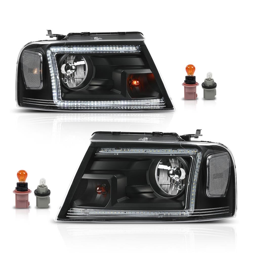 LED DRL Headlight Assembly Front Headlamp,Compatible with Ford F150 2004-2008,Fit Lincoln Mark LT 2006-2008,NOT Fit 2004 F150 Heritage/Flareside Beds Models,Clear Lens Black Housing Clear Reflector
