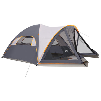 UNP 6 Person Dome Tent with Screen Room, Portable Camping Tent with Screened-in Porch, Dome Tent for Outdoor Camping - 14'x11'x72''(H) (Gray)