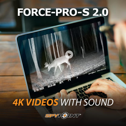 SPYPOINT Force-PRO-S 2.0 Solar Trail Camera, Non-Cellular, Integrated Solar Panel, 0.2S Trigger Speed,110 ft Detection Range, 4K/2K/1080p Video Modes, 48MP Photos, Internal Battery Supply