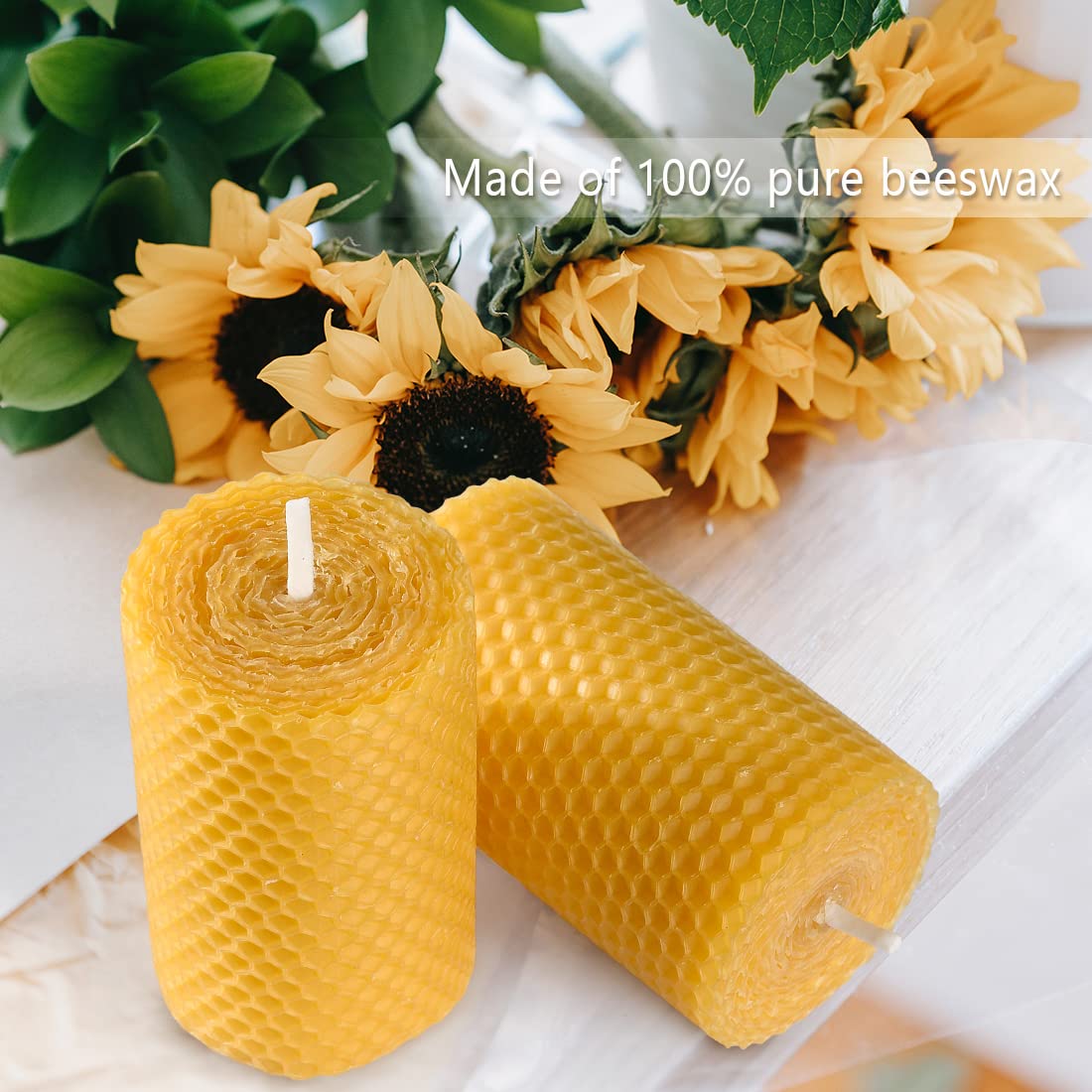 DEYBBY Beeswax Rolled Pillar Candles Set of 3 - Handmade Pure Organic Beeswax Candles for Housewarming Gift Home Decor (2×3.3 in)