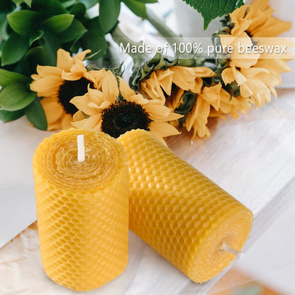 DEYBBY Beeswax Rolled Pillar Candles Set of 3 - Handmade Pure Organic Beeswax Candles for Housewarming Gift Home Decor (2×3.3 in)
