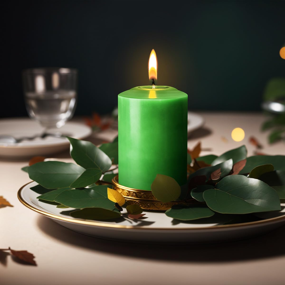 12 Pack 2x3 Hand Poured Dripless Pillar Candles, Green Soy Candles