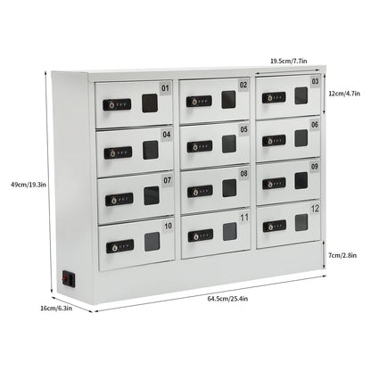 12-Slot Cell Phone Charging Cabinet with 3 in 1 Cable, QC3.0 Fast Charging & Combination Lock -Must-Have for Office & Classroom