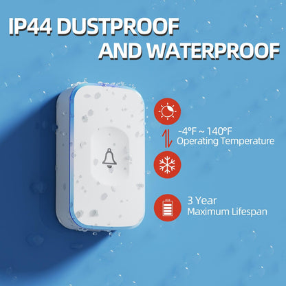 Wireless Doorbell 1200 Feet Battery Operated Wireless Doorbells for Home Hearing Impaired Doorbell at with 36 Melodies 4 Volume light（1 Button & 1 Portable doorbell White)