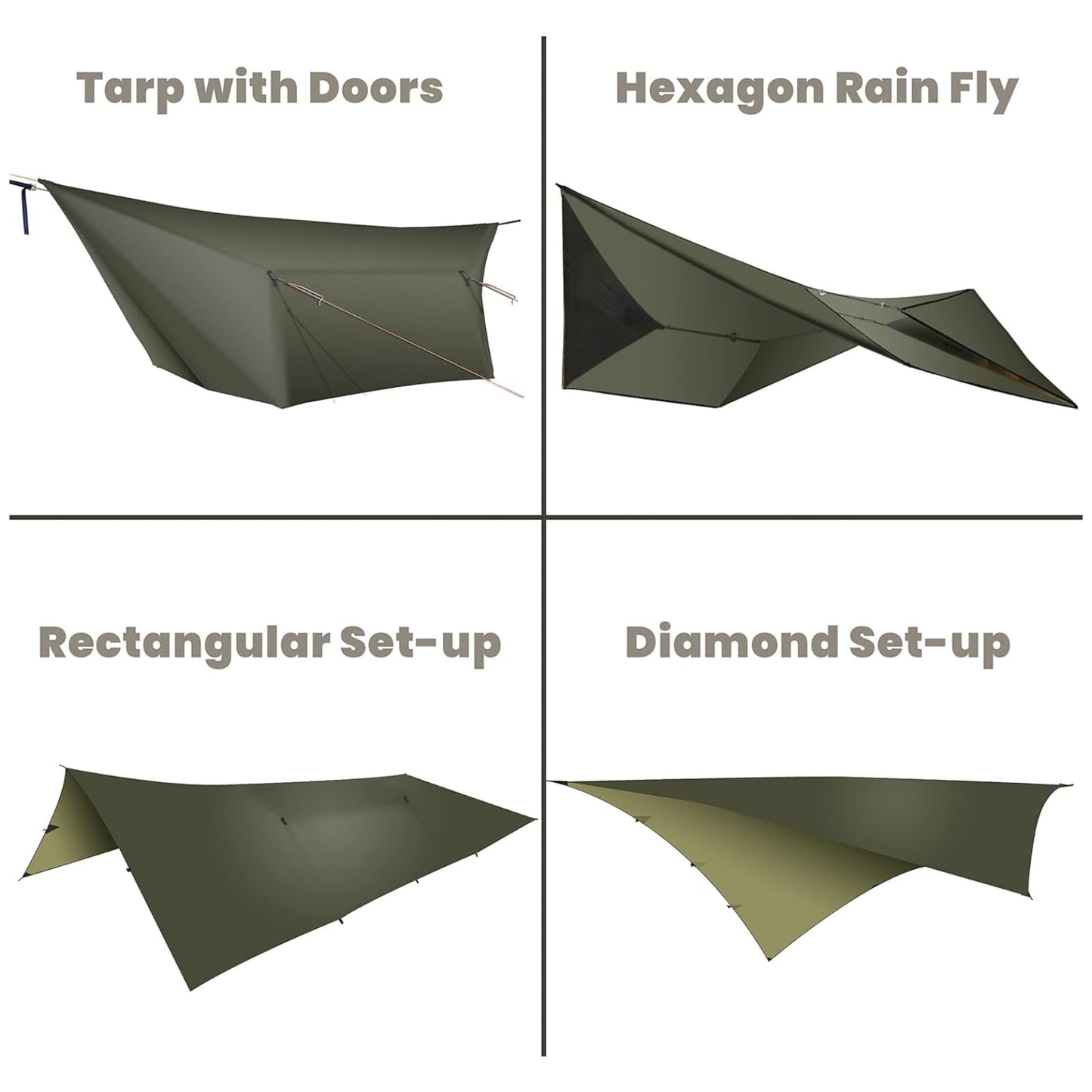 onewind 12×10 ft Hammock Tarp, Ultralight Versatile Camping Tarp Lightweight Waterproof Silnylon Hammock Rain Fly with Doors, Easy to Setup with Stuff Sack Tent Stakes, Dark Grey