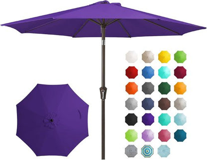 JEAREY 9FT Outdoor Patio Umbrella - Push Button Tilt & Crank | UV Protection, Waterproof, Dark Purple