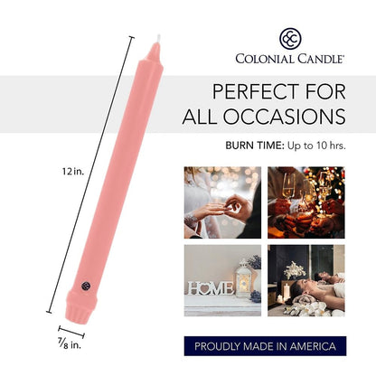 Colonial Candle Unscented Taper Candle, Classic Collection, Peach, 12 in, Pack of 12 - Up to 10 Hours Burn