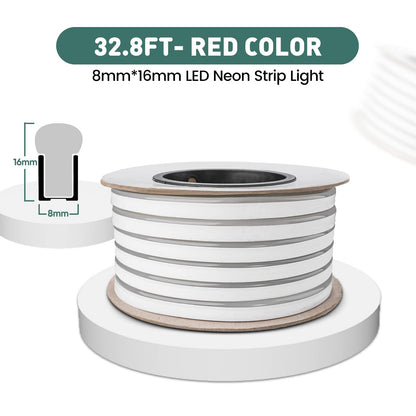 GZBtech Flexible LED Neon Rope Lights, 33FT, Waterproof, 120 LEDs/M, Red, Model 120V-ETL-Flexible-Red
