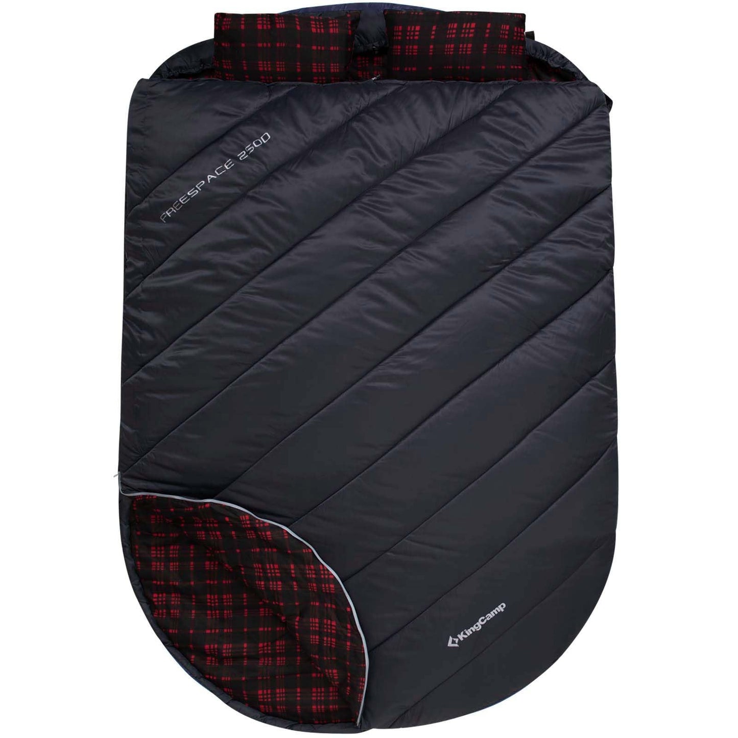 KingCamp Double Sleeping Bag for Adults, Queen Size 2 Person XXL Flannel Sleeping Bag, Lightweight Waterproof with 2 Pillows & Compression Sack for Couples & Family Camping Hiking, Grey