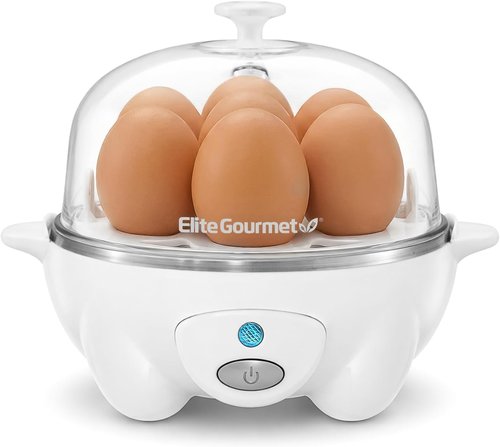 Elite Gourmet Rapid Egg Cooker - Perfectly Cook 7 Hard, Medium, Soft Boiled Eggs | Auto Shut-Off & Recipe Booklet, White