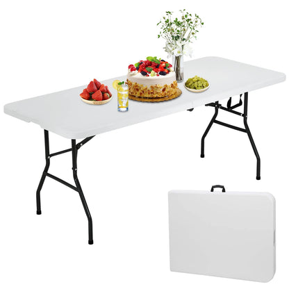 PIKAQTOP Plastic Folding Table 6ft Heavy Duty Foldable Utility Table with Carrying Handle for Camping Picnic BBQ Party Banquet Backyard, 500LBS Capacity, White
