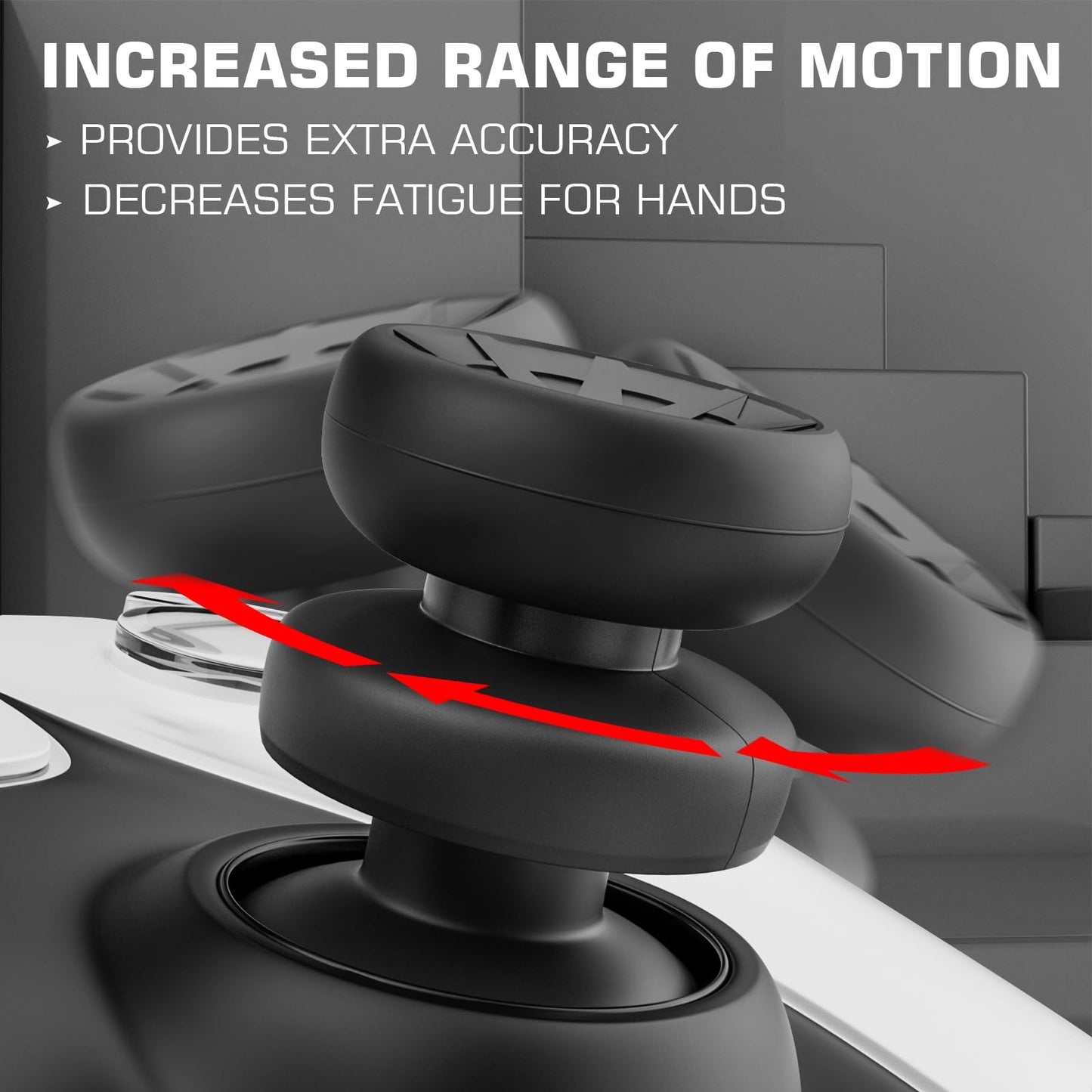 PlayRealm NO Falling Off Thumbstick Extender & Silicone Grip Cover 2 Sets for PS5 & PS4 Controller (Turbo Black)