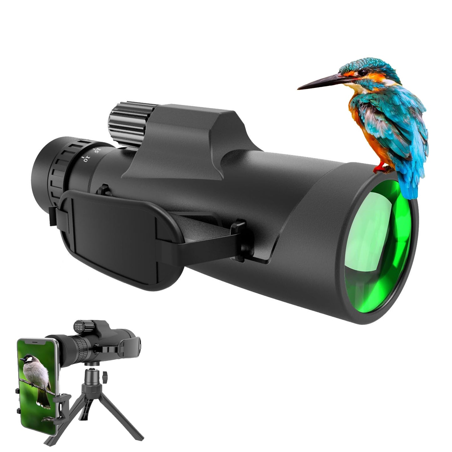 Monoculars 10-30X50 Zoom High Powered Waterproof Portable Telescope BAK-4 Prism FMC Lens High Power Clear Low Light Vision Adapter Sturdy Tripod for Hunting Hiking Camping Gifts for Men