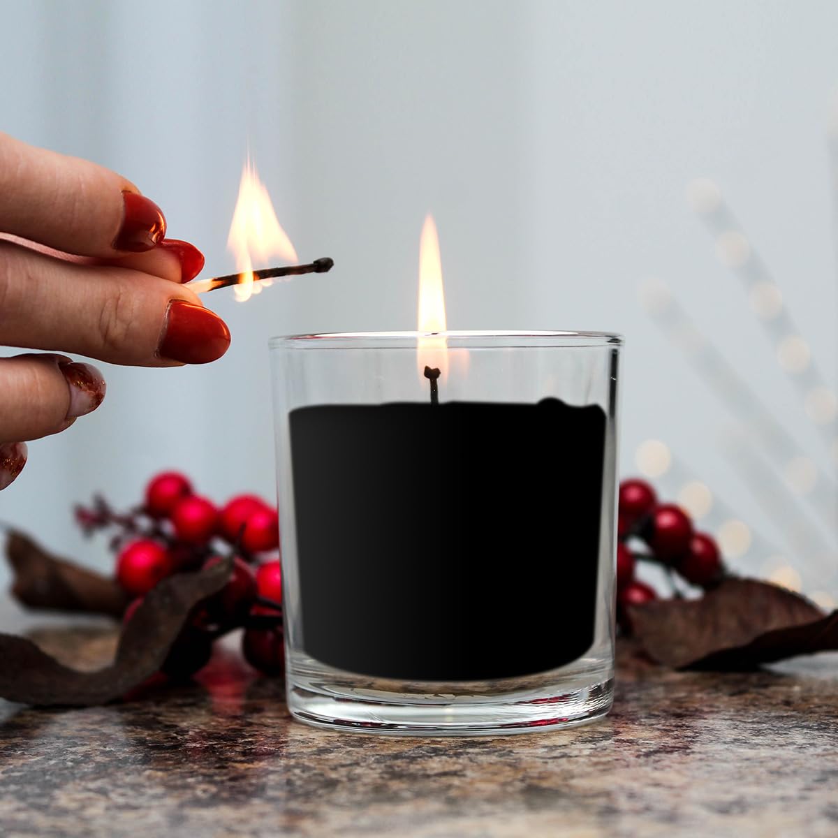 Set of 6 Black Votive Candles, Clear Glass Filled Unscented Soy Wax Candle for Home Décor Weddings Spa Holidays Party and DIY