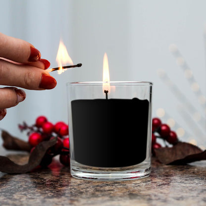 Set of 6 Black Votive Candles, Clear Glass Filled Unscented Soy Wax Candle for Home Décor Weddings Spa Holidays Party and DIY