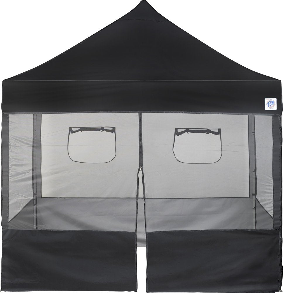 E-Z UP Food Booth Sidewall Kit, Set of 4, Fits 10' x 10' Straight Leg Canopy (Canopy/Shelter NOT Included), Includes 2 Roll-Up Serving Windows, Commercial Grade Mesh, Black