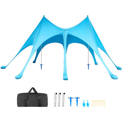 VEVOR Beach Tent Sun Shelter, UPF50+ Sun Protection, 9.2 ft Tall, 20 x 13 ft, Easy Pop Up Beach Canopy with Sandbags, Stability Poles, Sand Shovels, Portable Shade for Family Outings, Camping, Fishing