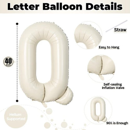 Cream Q 40 Inch Alphabet Foil Name Balloon - Large Self Inflating Letter for Girls Birthday Party, Baby Shower Decoration - White Sand Mylar Helium Custom Beige