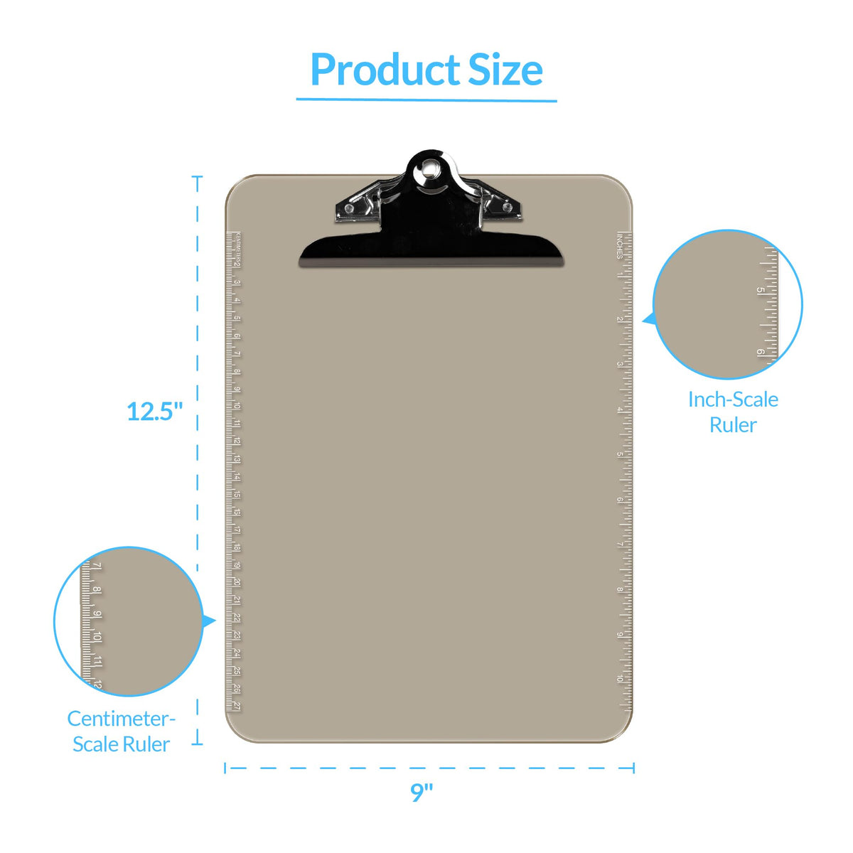 Pack of 6 Plastic Clipboards with Spring Clip, Durable Writing Boards for Work, Class, and Nursing Use, 9" x 12.5", Smoke