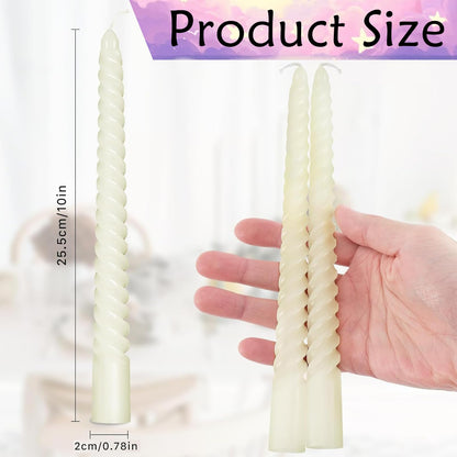 PIEMEET 24Pcs Spiral Taper Candles, 10Inch Dripless Twisted Candle, White Twisted Candlesticks, Unscented Taper Spiral Long Candle Stick for Wedding Dinner Party Home Decoration
