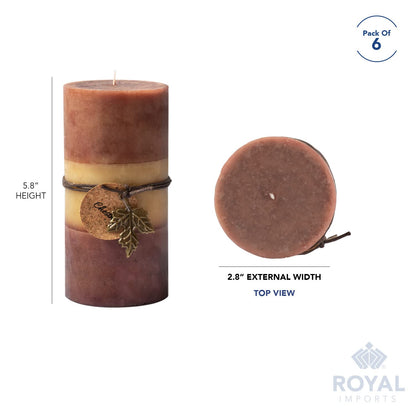 Royal Imports 3"x6" Fall Pillar Unscented Candles for Thanksgiving, Autumn, Halloween and Harvest, Rustic Farmhouse Wedding & Holiday Home Decor, Dripless & Smokeless, Set of 6 - Brown Ombre Wax