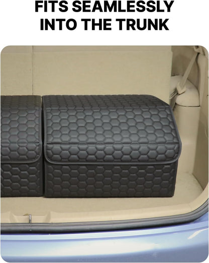 Owleys Trunk Organizer For Car - Collapsible Storage Bins - Keep Groceries, Sports Gear & Tools Secure On Road Trips - Best Gifts for Men - Heavy Duty Cargo Tote (Black 21.6)