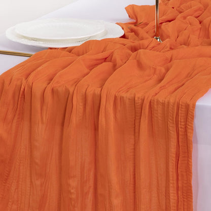 Socomi Cheesecloth Table Runner - 3pcs Orange Boho Rustic 120 Inch Sheer Decor for Weddings & Parties