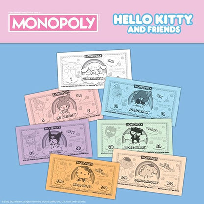Monopoly: Hello Kitty and Friends Buy Sell Trade Buildings from The Animated Series Featuring My Melody Badtz-Maru Keroppi Classic Monopoly Game Officially-Licensed Hello Kitty Merchandise