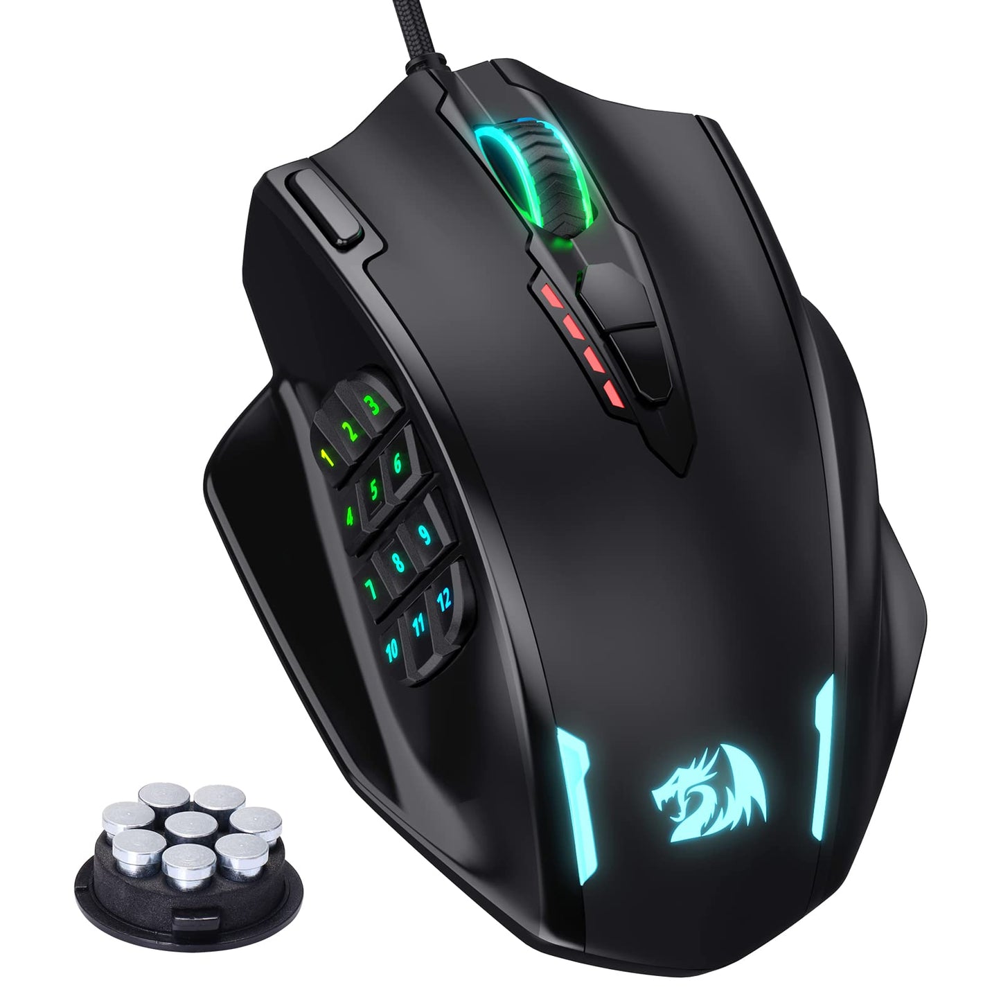 Redragon M913 Impact Elite Wireless Gaming Mouse, 16000 DPI Wired/Wireless RGB Mouse with 16 Programmable Buttons, 45 Hr Battery and Pro Optical Sensor, 12 Side Buttons MMO Mous