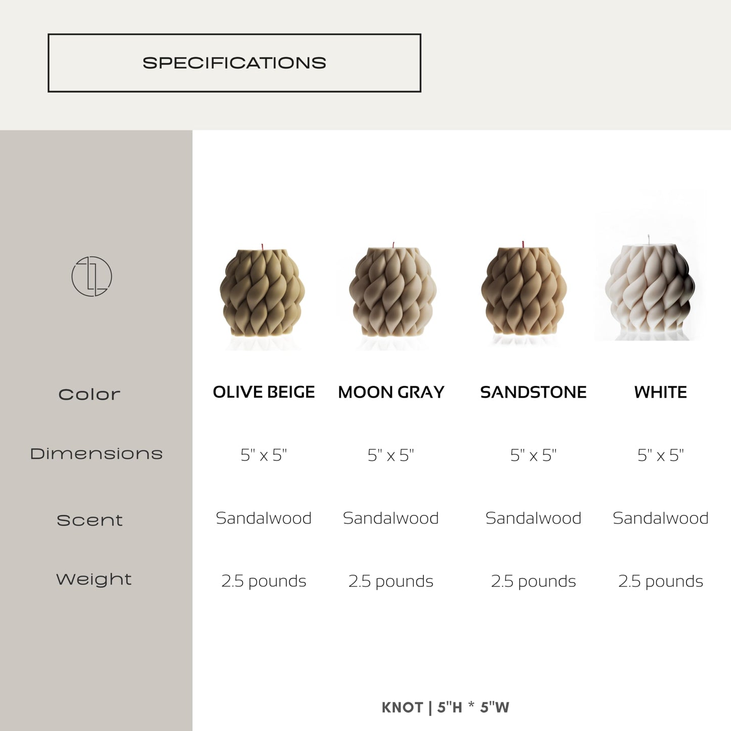 LAWA Knot Ball Candle - Large Beautiful Handmade Pillar Scented Soy Wax Elegant Bubble Aesthetic Candle Housewarming Gift Home Room Shelf Decor Idea Olive Beige