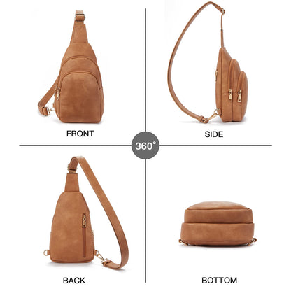 Telena Small Sling Bag for Women Leather Crossbody Fanny Packs Chest Bag for Women