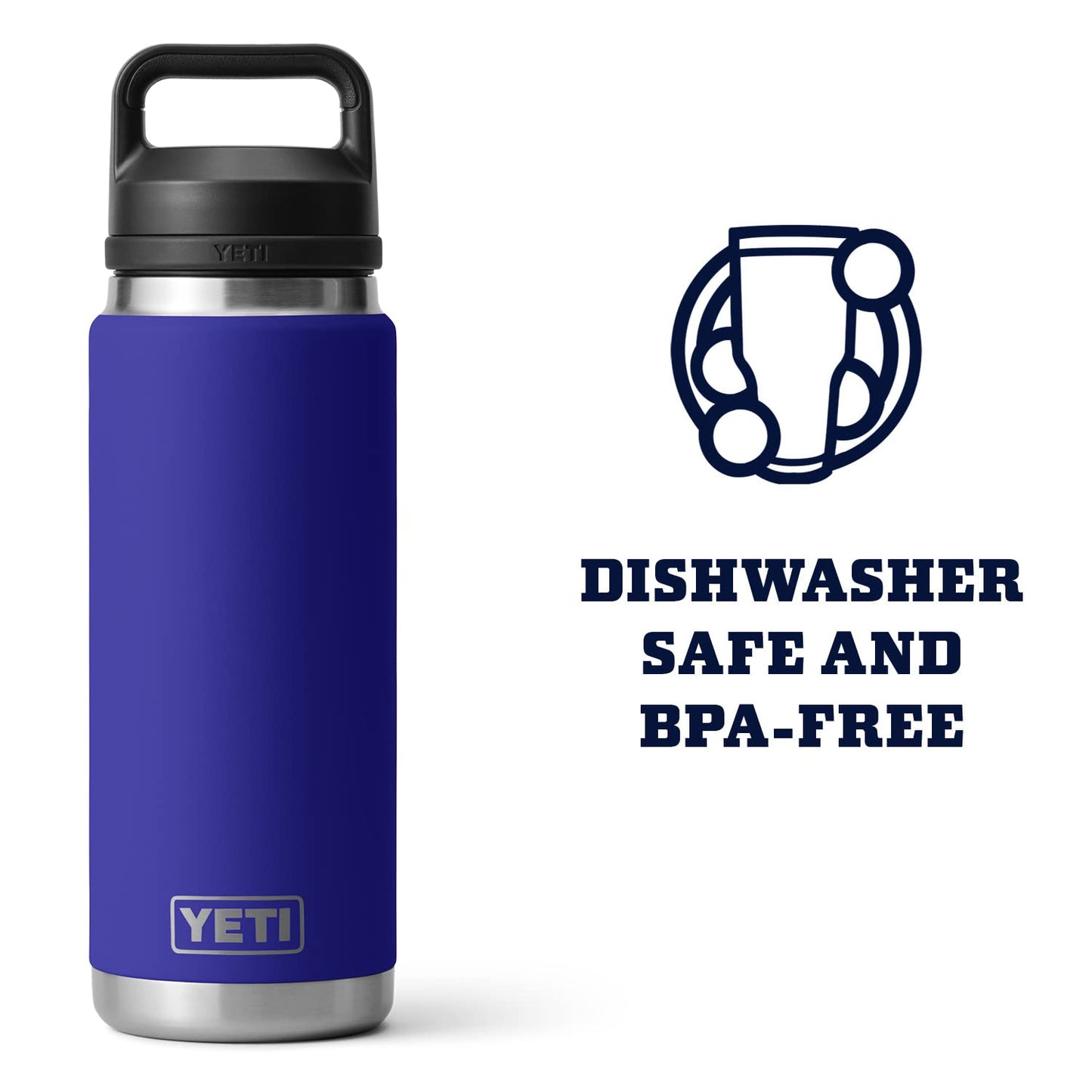 YETI Rambler 26 oz Bottle, Leakproof, Vacuum Insulated, Stainless Steel with Chug Cap, Offshore Blue