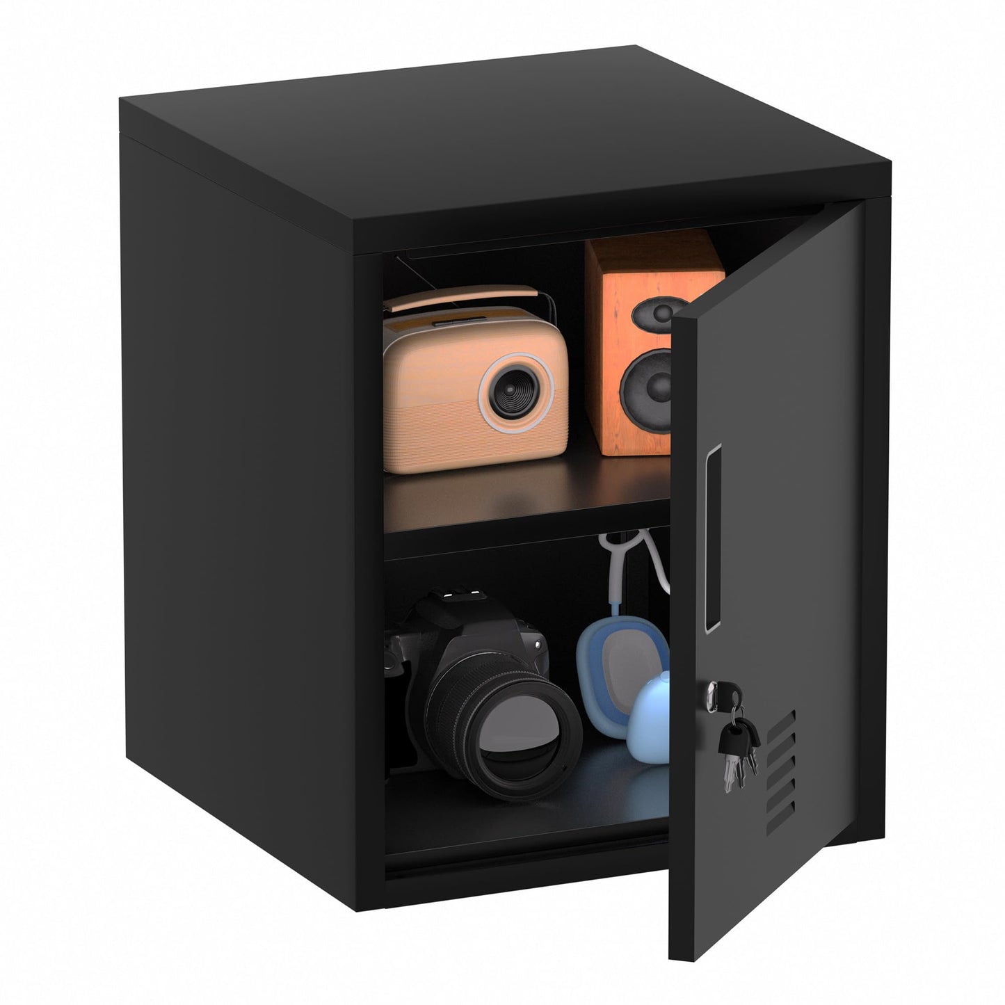 JINGUR Metal Storage Locker Cabinet with Locking Door and Adjustable Shelf for Home Office Classroom Workshop Organization (Black)